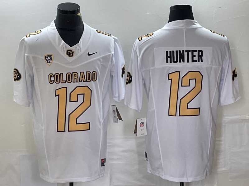 Mens Colorado Buffaloes #12 Travis Hunter White 2023 F.U.S.E. Stitched Football Jersey